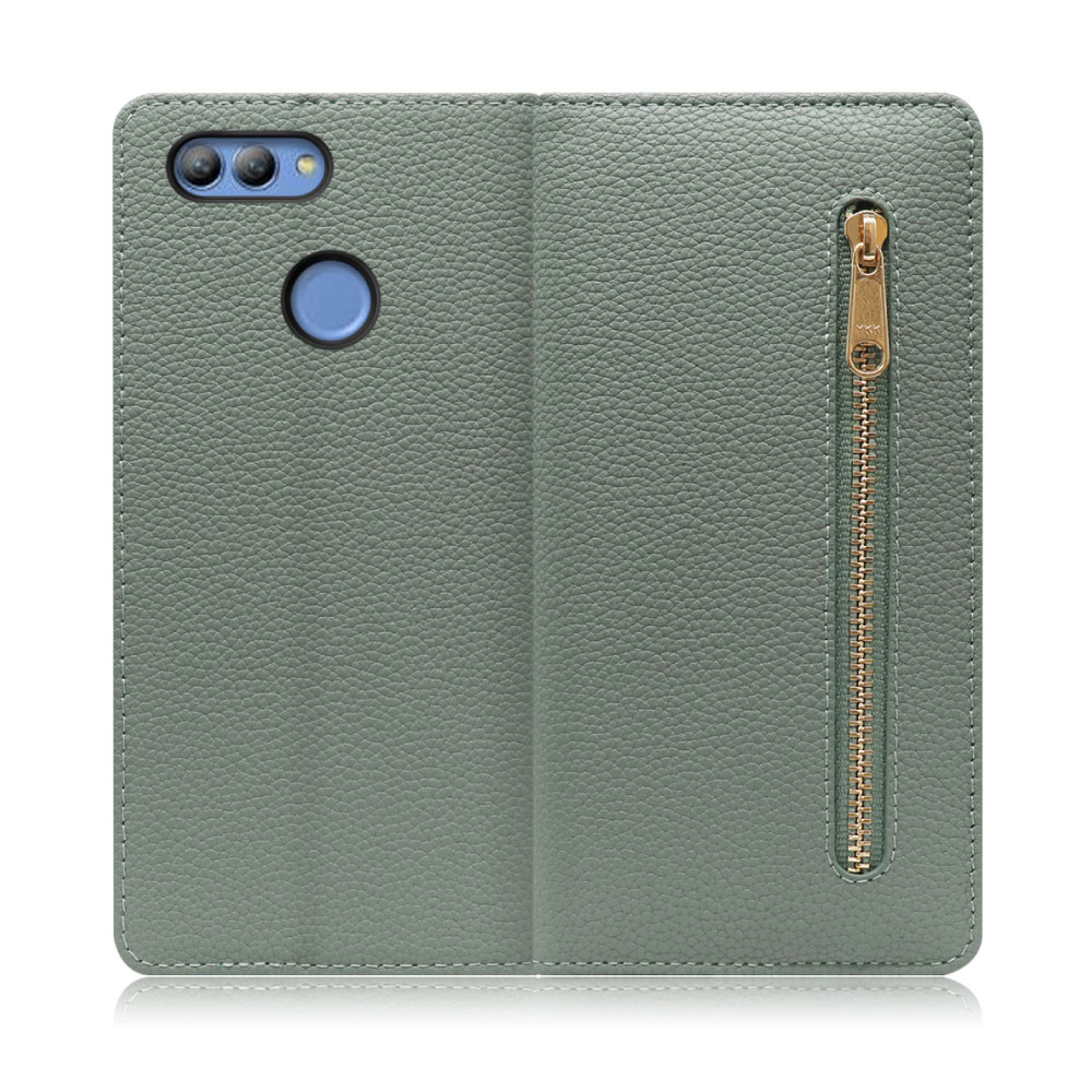 LOOF POCKET Series HUAWEI nova lite 2 / 704HW 用 [ダルグリーン] 厳選本革 カード収納付き ベルト無し ファスナー ポケット付き 手帳型ケース