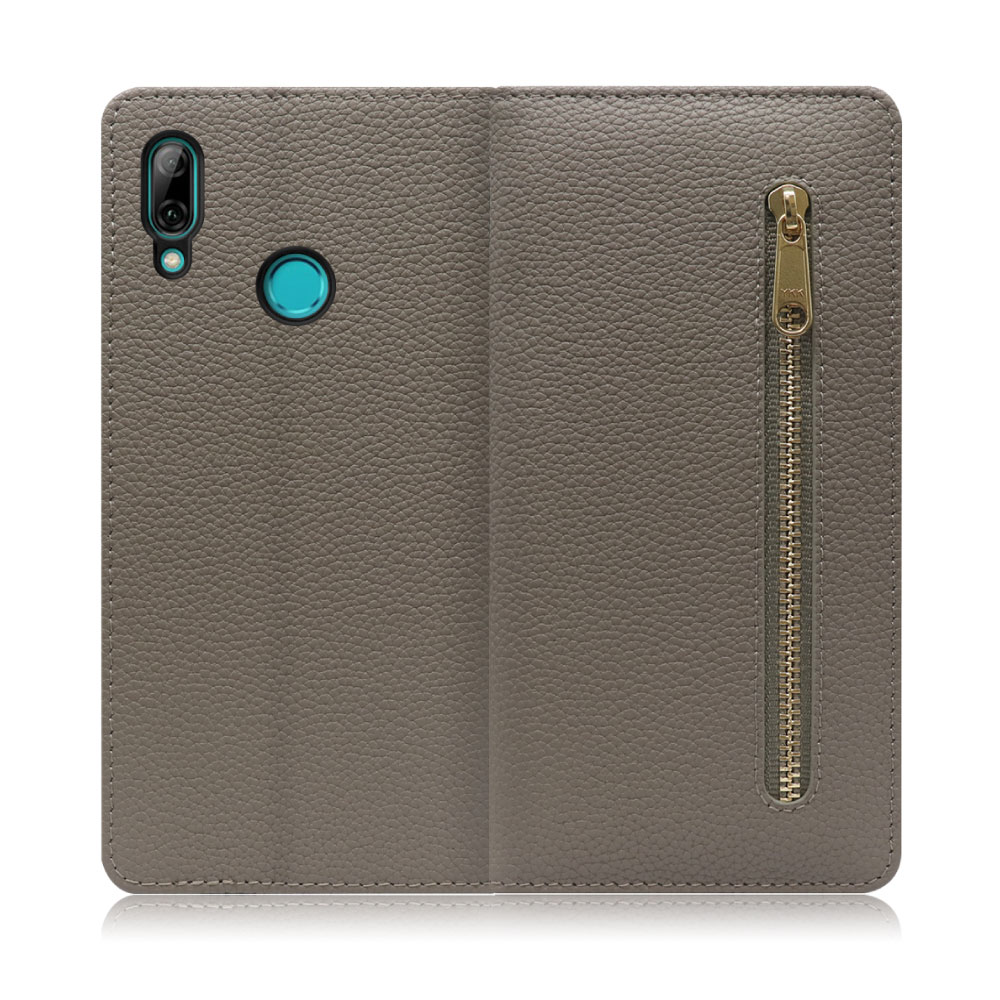 LOOF POCKET Series HUAWEI nova 3 / PAR-LX9 用 [グレージュ] 厳選本革 カード収納付き ベルト無し ファスナー ポケット付き 手帳型ケース