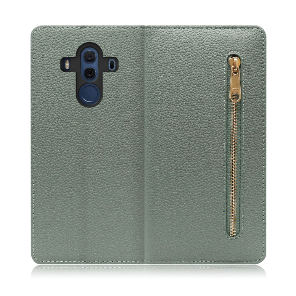 LOOF POCKET Series HUAWEI Mate 10 Pro / 703HW / BLA-L29 用 [ダルグリーン] 厳選本革 カード収納付き ベルト無し ファスナー ポケット付き 手帳型ケース