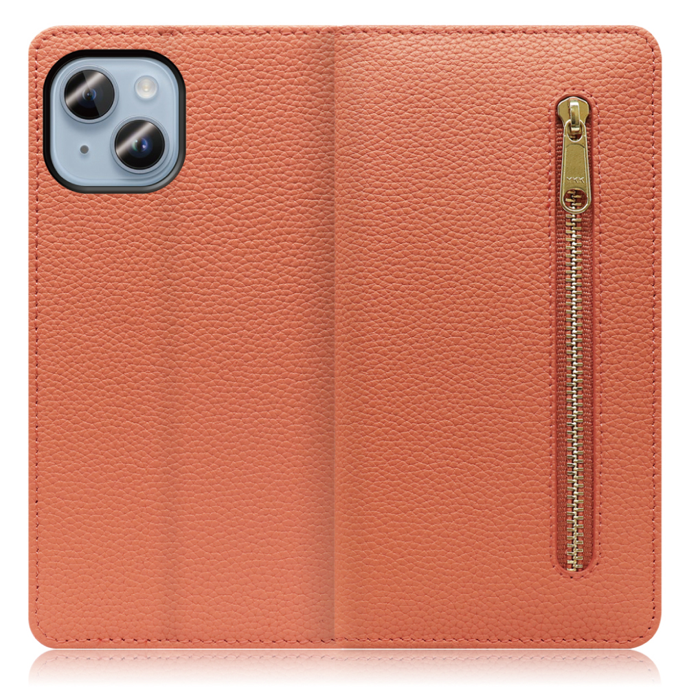 LOOF Pocket Series iPhone 14 Plus 用[フラミンゴ] 厳選本革 カード収納付き ベルト無し ファスナー ポケット付き 手帳型ケース