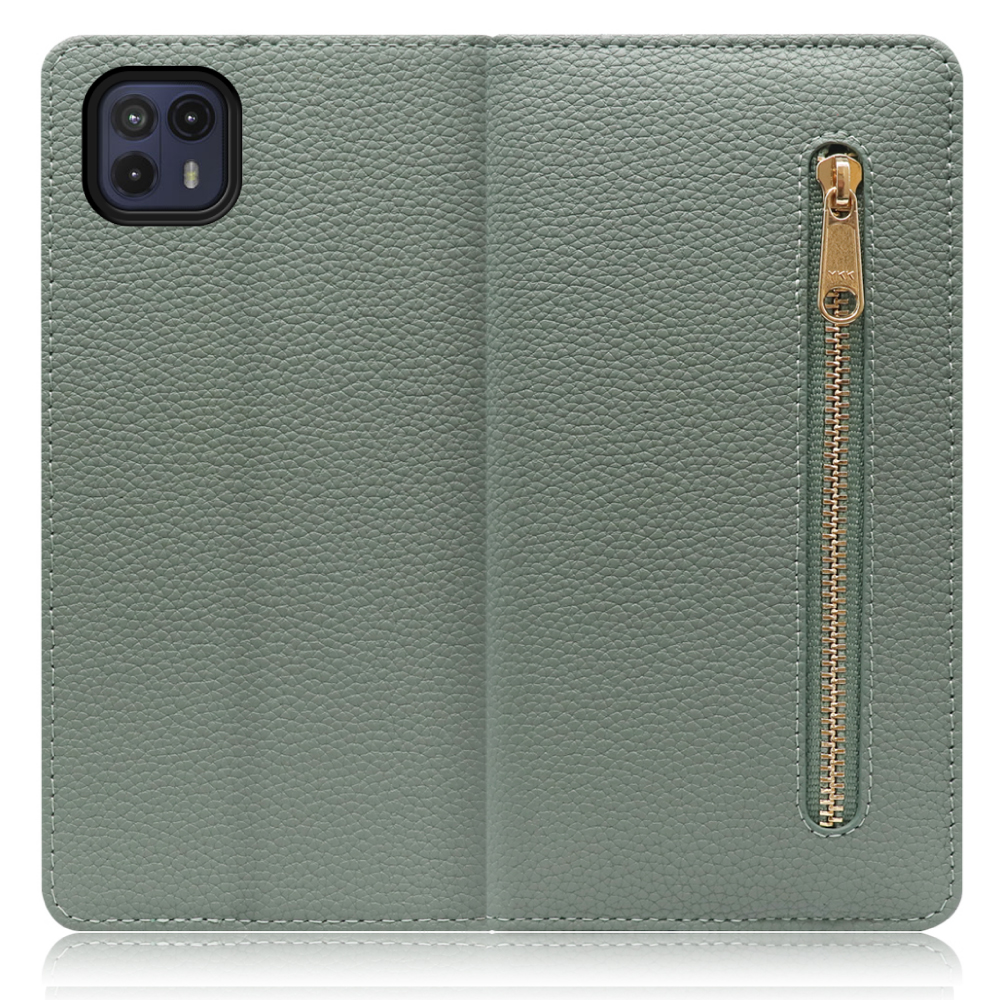 LOOF POCKET Series motorola moto g50 5G 用 [ダルグリーン] 厳選本革 カード収納付き ベルト無し ファスナー ポケット付き 手帳型ケース