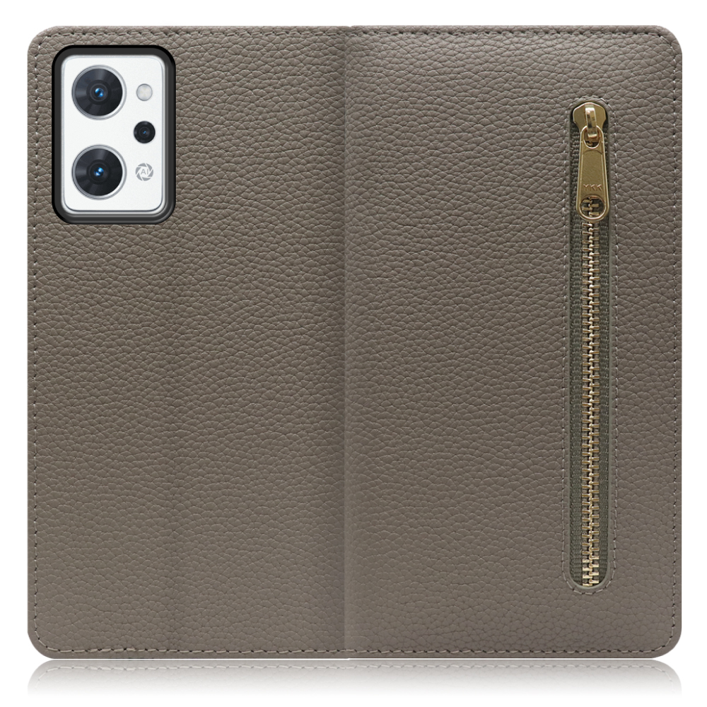 LOOF Pocket Series OPPO Reno7 A 用 [スカイブルー] 厳選本革 カード収納付き ベルト無し ファスナー ポケット付き 手帳型ケース
