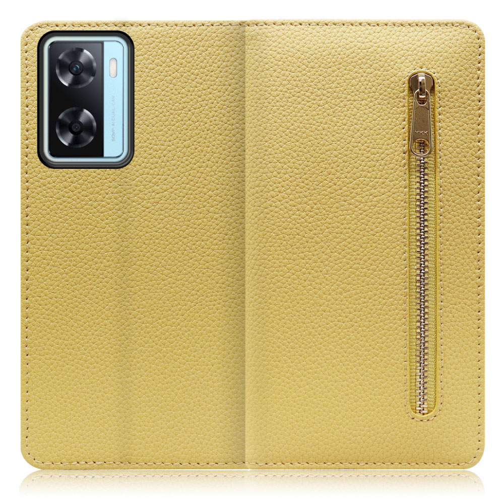 LOOF Pocket Series OPPO A77 オッポ 用[ダルグリーン] 厳選本革 カード収納付き ベルト無し ファスナー ポケット付き 手帳型ケース