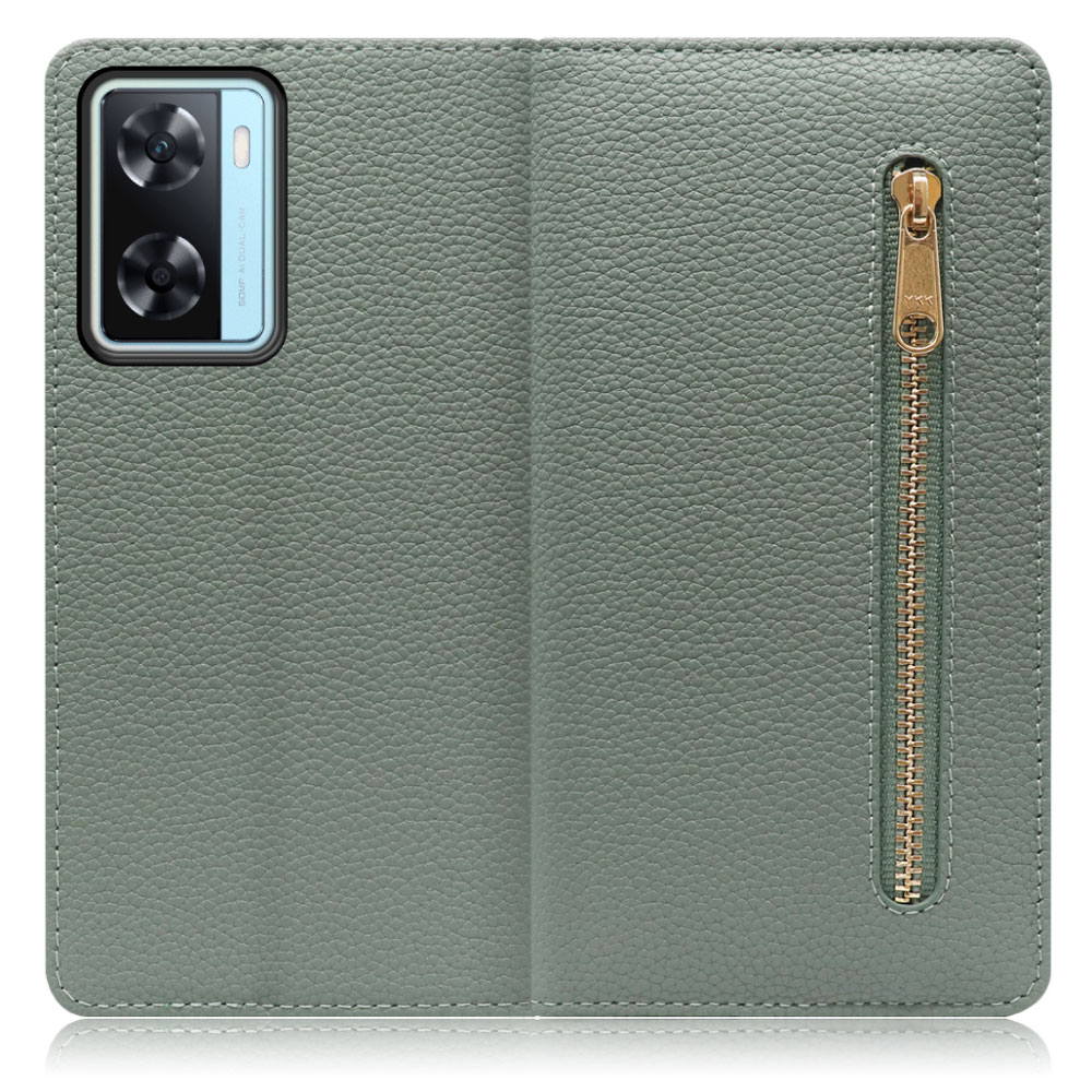 LOOF Pocket Series OPPO A77 オッポ 用[グレージュ] 厳選本革 カード収納付き ベルト無し ファスナー ポケット付き 手帳型ケース