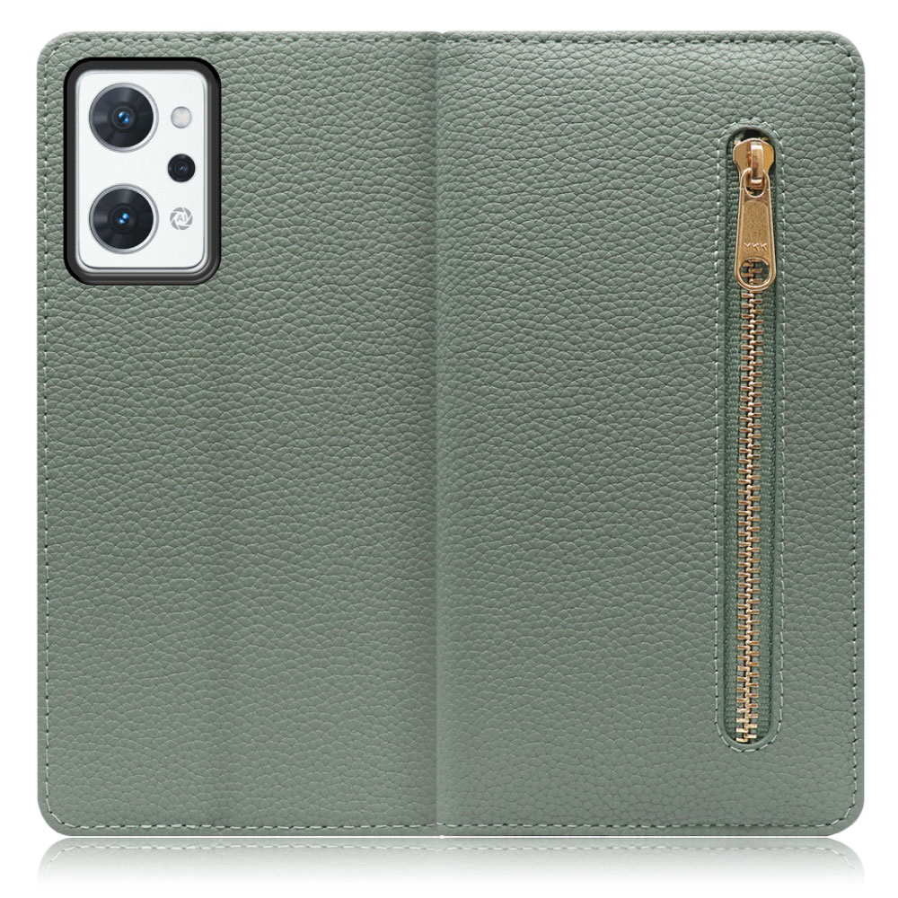 LOOF POCKET Series OPPO Reno7 A / Reno9 A OPG04 / CPH2523 用 [グレージュ] 厳選本革 カード収納付き ベルト無し ファスナー ポケット付き 手帳型ケース