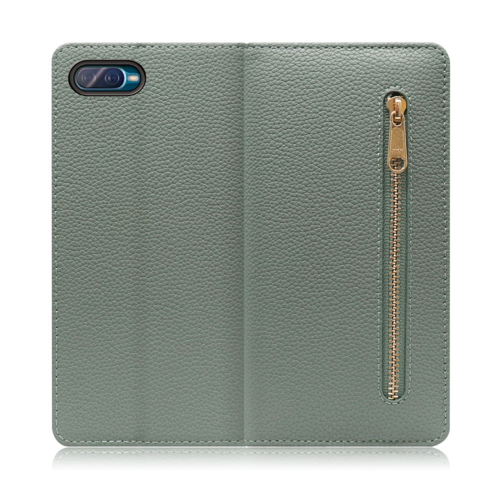 LOOF POCKET Series OPPO Reno A / Reno A 128G 用 [ダルグリーン] 厳選本革 カード収納付き ベルト無し ファスナー ポケット付き 手帳型ケース