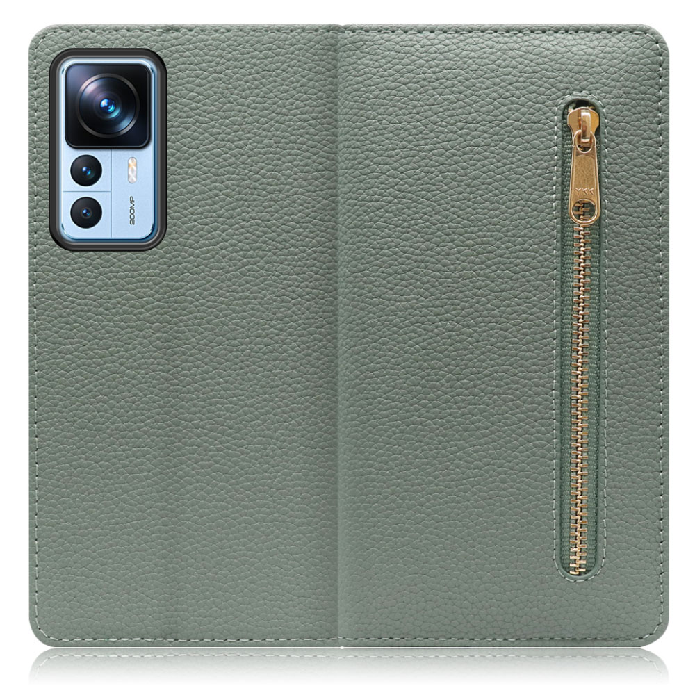 LOOF Pocket Series Xiaomi 12T Pro シャオミー 用[ダルグリーン] 厳選本革 カード収納付き ベルト無し ファスナー ポケット付き 手帳型ケース