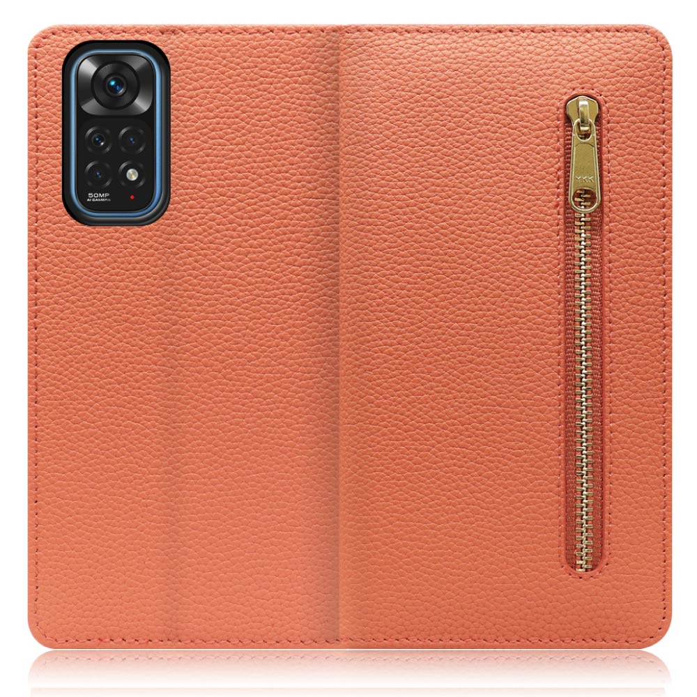 LOOF POCKET Series Xiaomi Redmi Note 11 用 [フラミンゴ] 厳選本革 カード収納付き ベルト無し ファスナー ポケット付き 手帳型ケース