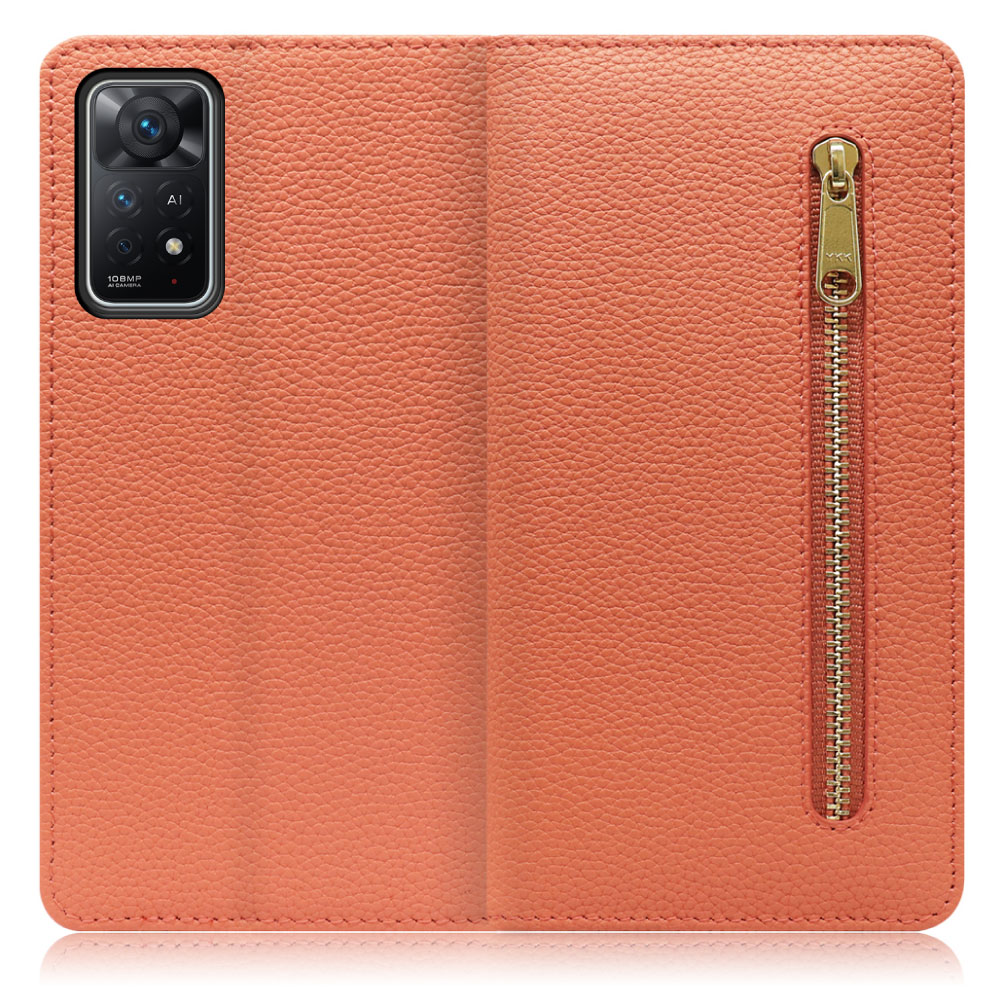 LOOF Pocket Series Xiaomi Redmi Note 11 Pro 5G 用[フラミンゴ] 厳選本革 カード収納付き ベルト無し ファスナー ポケット付き 手帳型ケース