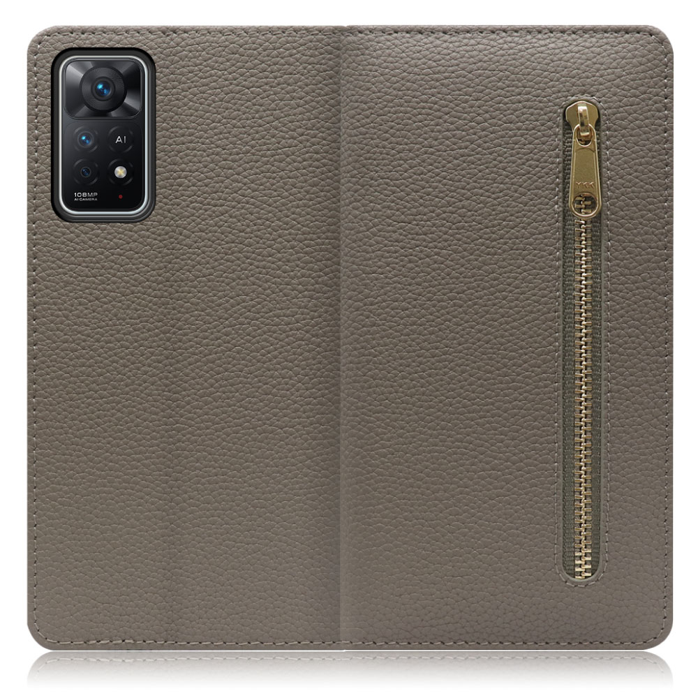 LOOF Pocket Series Xiaomi Redmi Note 11 Pro 5G 用[グレージュ] 厳選本革 カード収納付き ベルト無し ファスナー ポケット付き 手帳型ケース