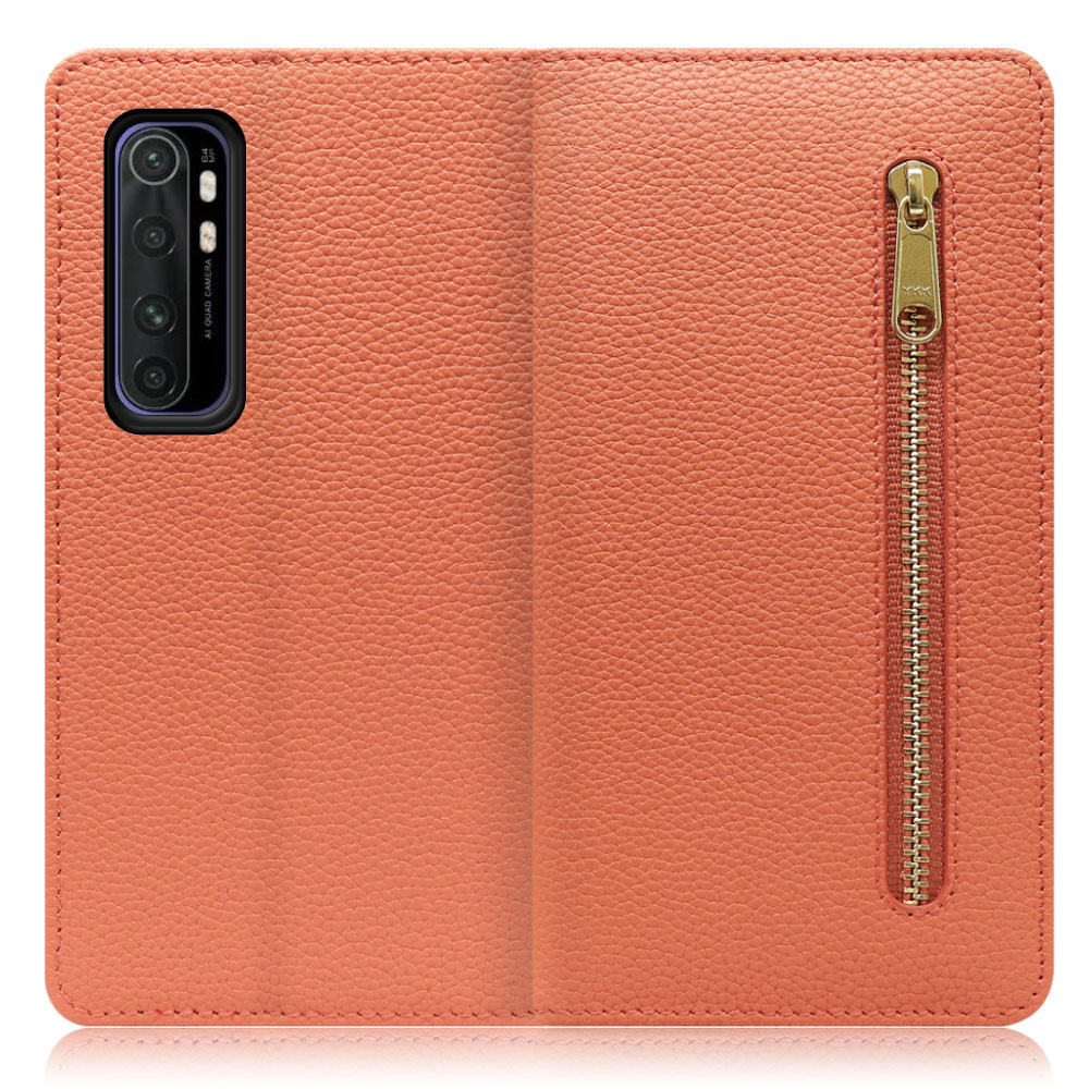 LOOF POCKET Series Xiaomi Mi Note 10 Lite 用 [フラミンゴ] 厳選本革 カード収納付き ベルト無し ファスナー ポケット付き 手帳型ケース