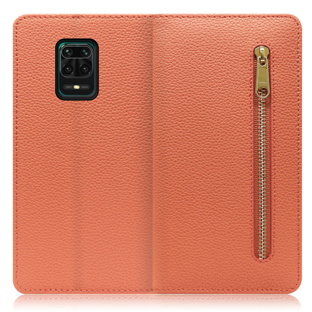 LOOF POCKET Series Xiaomi Redmi Note 9S 用 [フラミンゴ] 厳選本革 カード収納付き ベルト無し ファスナー ポケット付き 手帳型ケース
