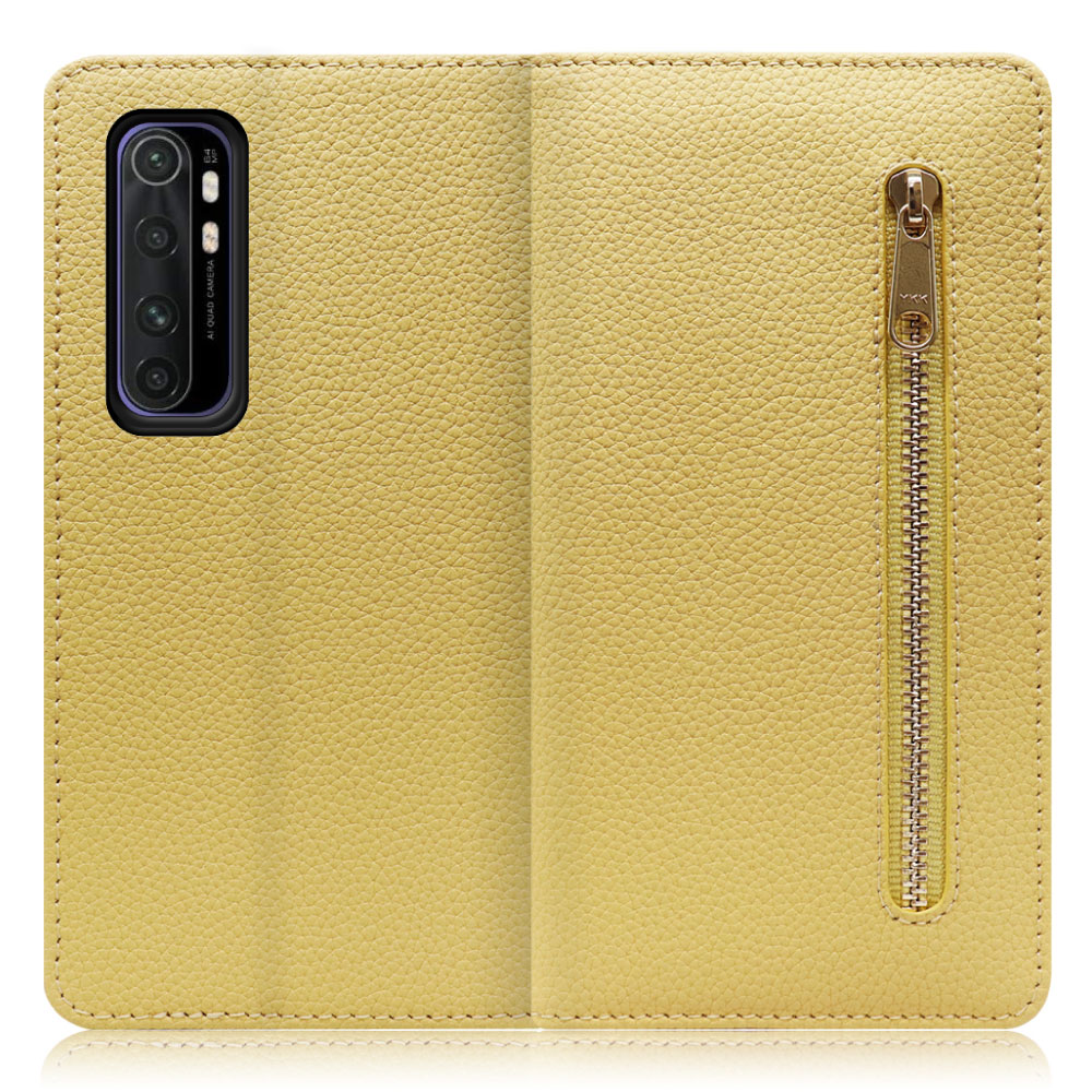 LOOF POCKET Series Xiaomi Mi Note 10 Lite 用 [ジャスミンイエロー] 厳選本革 カード収納付き ベルト無し ファスナー ポケット付き 手帳型ケース