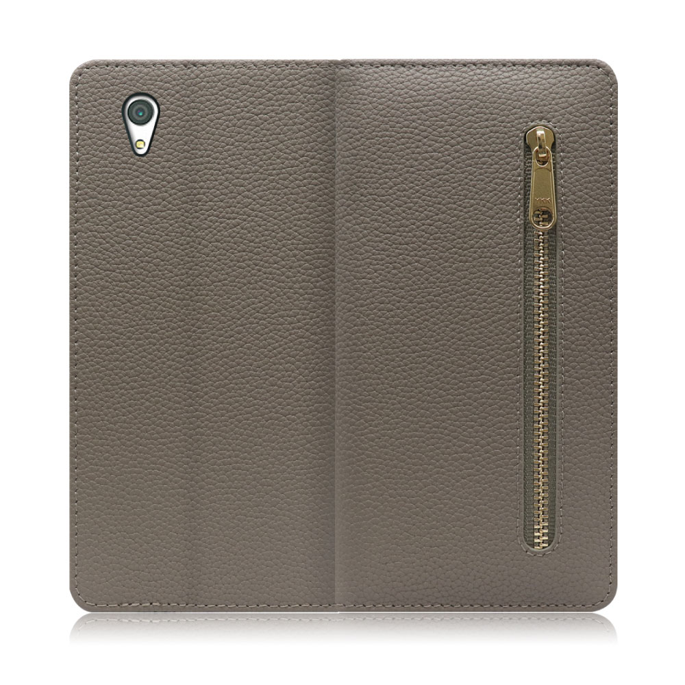 LOOF POCKET Series Xperia Z4 / SO-03G / SOV31 用 [グレージュ] 厳選本革 カード収納付き ベルト無し ファスナー ポケット付き 手帳型ケース
