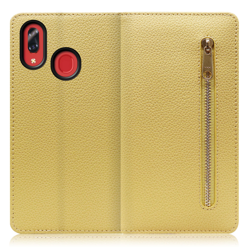 LOOF POCKET Series Libero S10 用 [ジャスミンイエロー] 厳選本革 カード収納付き ベルト無し ファスナー ポケット付き 手帳型ケース