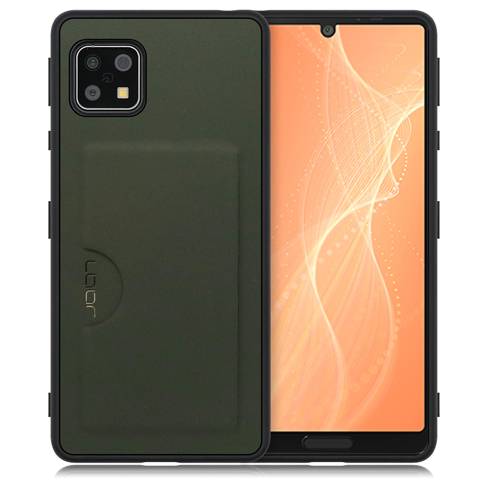 LOOF SKIN SLIM-SLOT Series AQUOS sense4 / やさしいスマホ2 / sense4 lite / sense4 basic / sense5G / SH-41A / SH-53A / SHG03 用 [エバーグリーン] 薄い 軽量 背面 PUレザー カードポケット ケース カバー シンプル スマホケース スマホカバー