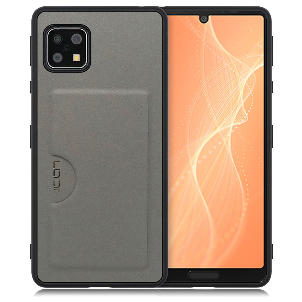 LOOF SKIN SLIM-SLOT Series AQUOS sense4 / やさしいスマホ2 / sense4 lite / sense4 basic / sense5G / SH-41A / SH-53A / SHG03 用 [グレー] 薄い 軽量 背面 PUレザー カードポケット ケース カバー シンプル スマホケース スマホカバー