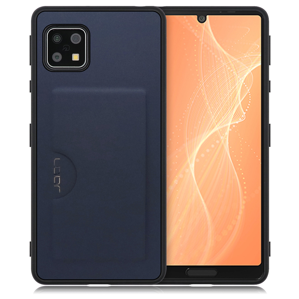 LOOF SKIN SLIM-SLOT Series AQUOS sense4 / やさしいスマホ2 / sense4 lite / sense4 basic / sense5G / SH-41A / SH-53A / SHG03 用 [ネイビー] 薄い 軽量 背面 PUレザー カードポケット ケース カバー シンプル スマホケース スマホカバー
