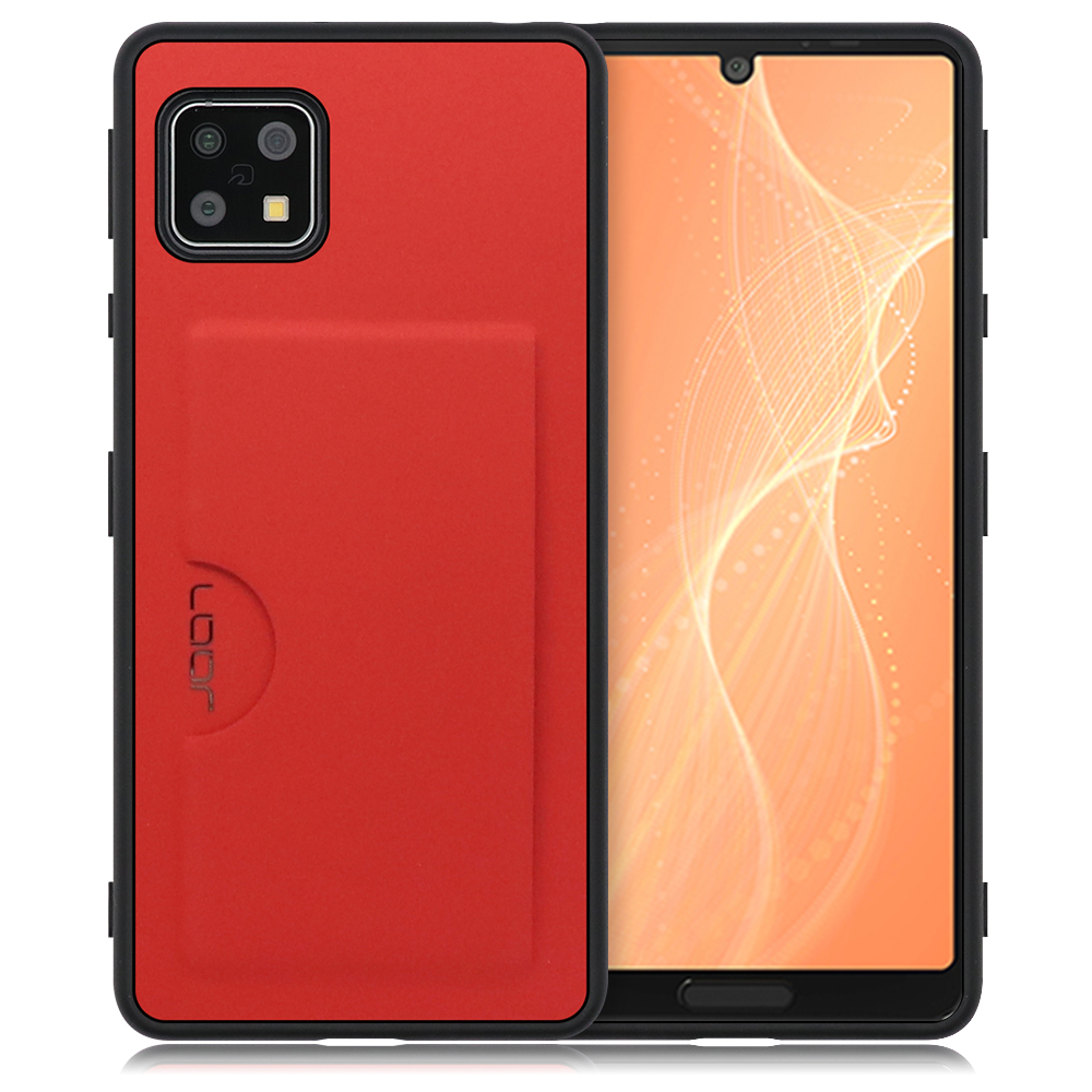 LOOF SKIN SLIM-SLOT Series AQUOS sense4 / やさしいスマホ2 / sense4 lite / sense4 basic / sense5G / SH-41A / SH-53A / SHG03 用 [レッド] 薄い 軽量 背面 PUレザー カードポケット ケース カバー シンプル スマホケース スマホカバー