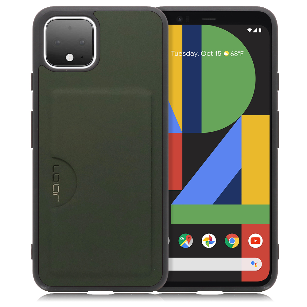 LOOF Skin Google Pixel 4用 [エバーグリーン] 薄い 軽量 背面 PUレザー カードポケット ケース カバー シンプル スマホケース スマホカバー