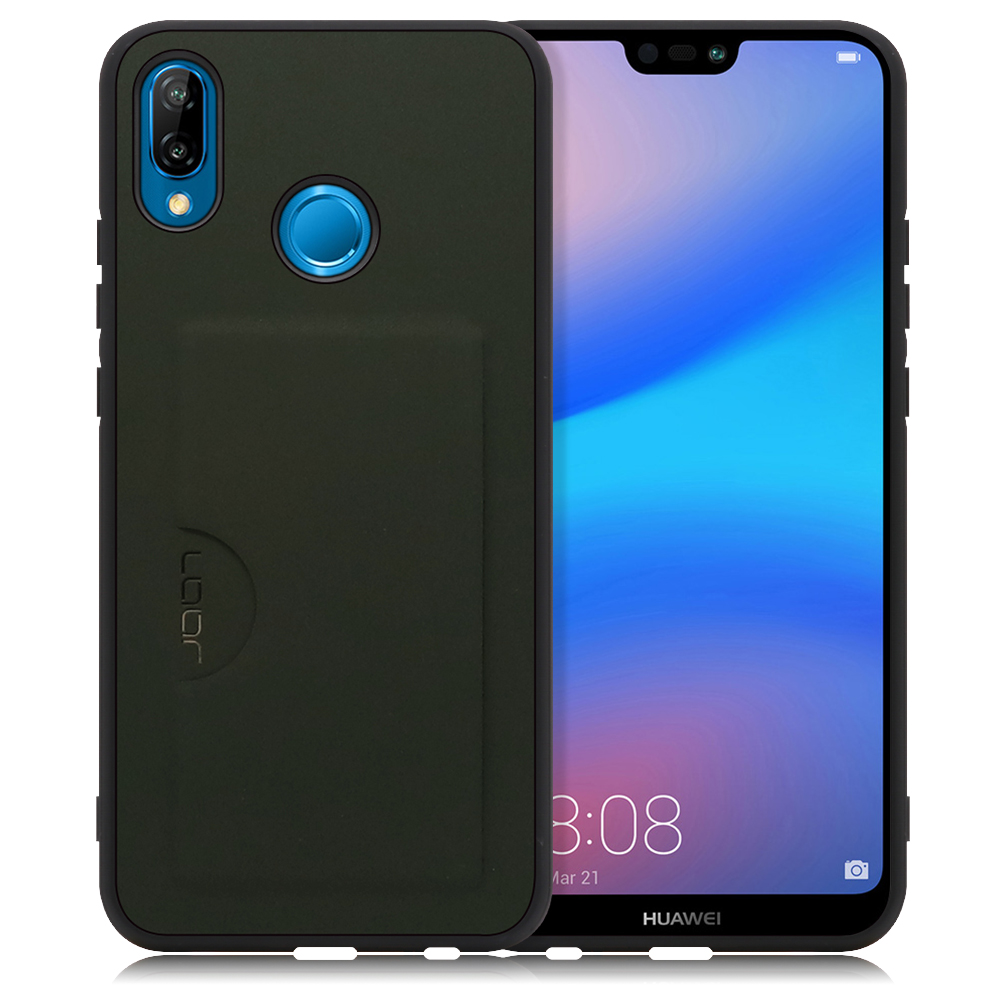 LOOF SKIN SLIM-SLOT HUAWEI P20 lite 用 [エバーグリーン] 薄い 軽量 背面 PUレザー カードポケット ケース カバー シンプル スマホケース スマホカバー