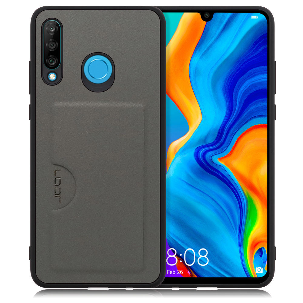 LooCo Official Shop LOOF SKIN SLIM-SLOT Series HUAWEI P30 lite lite  Premium 用 [グレー] 薄い 軽量 背面 PUレザー カードポケット ケース カバー シンプル スマホケース スマホカバー