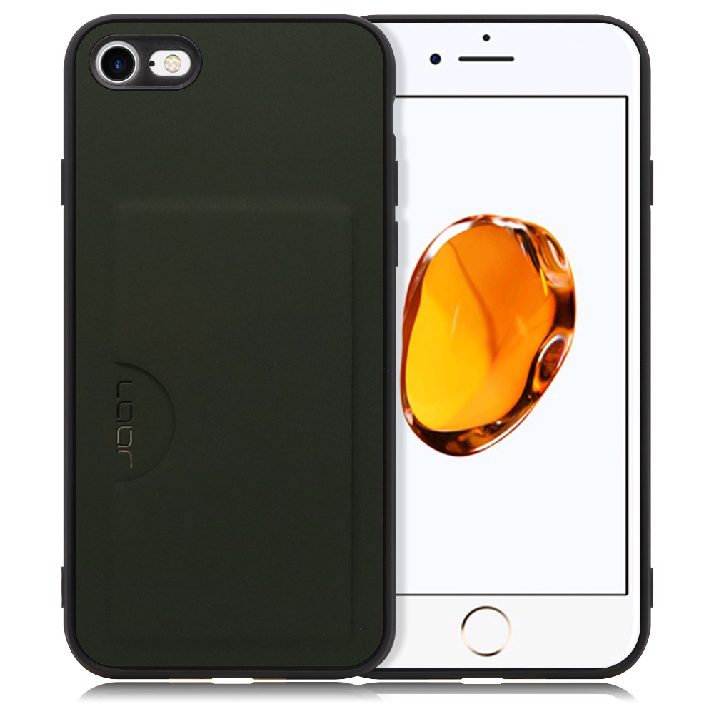 LOOF SKIN SLIM-SLOT Series iPhone 7 / 8 / SE(第2/3世代) 用 [エバーグリーン] 薄い 軽量 背面 PUレザー カードポケット ケース カバー シンプル スマホケース スマホカバー