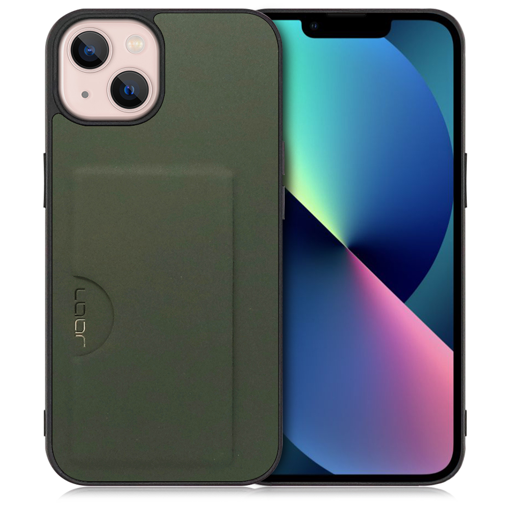 LOOF SKIN SLIM-SLOT Series iPhone 13 用 [エバーグリーン] 薄い 軽量 背面 PUレザー カードポケット ケース カバー シンプル スマホケース スマホカバー