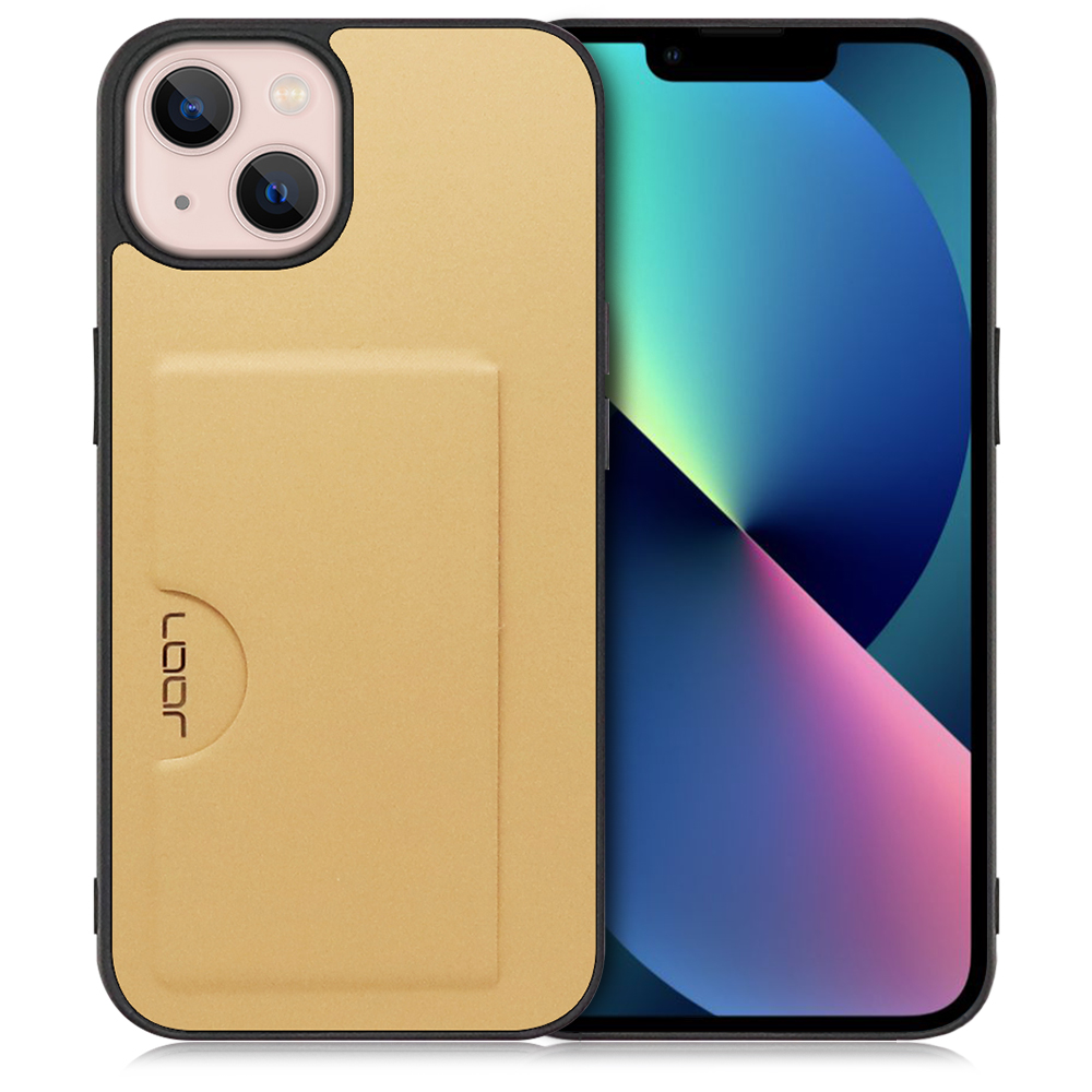 LOOF SKIN SLIM-SLOT Series iPhone 13 用 [ゴールド] 薄い 軽量 背面 PUレザー カードポケット ケース カバー シンプル スマホケース スマホカバー