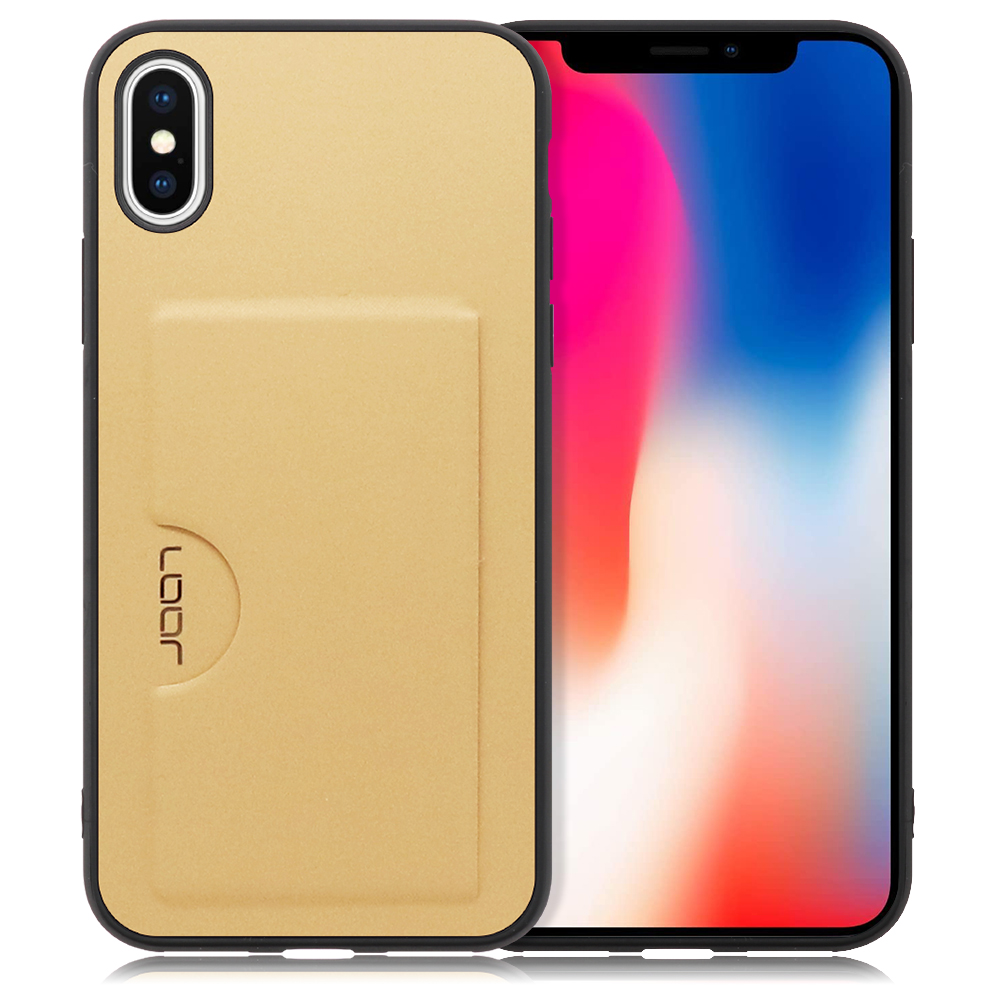LOOF Skin iPhone X / XS用 [ゴールド] 薄い 軽量 背面 PUレザー カードポケット ケース カバー シンプル スマホケース スマホカバー