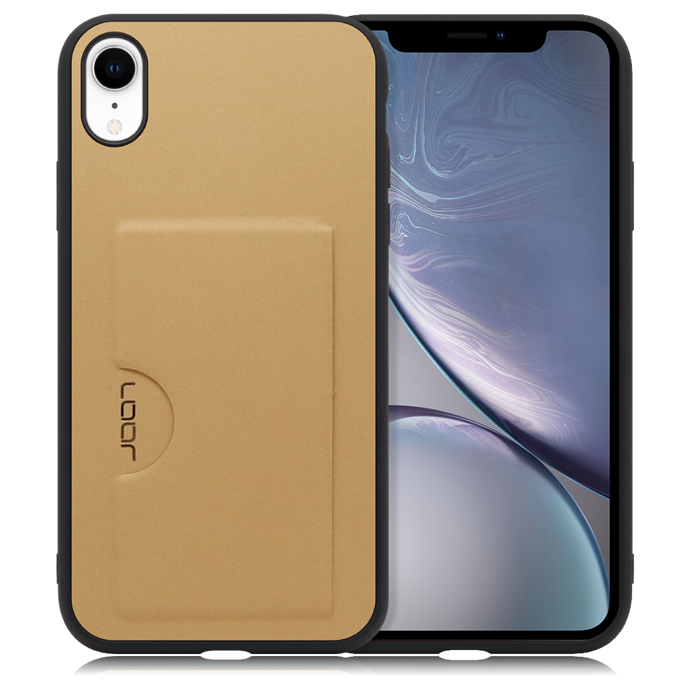 LOOF Skin iPhone XR用 [ゴールド] 薄い 軽量 背面 PUレザー カードポケット ケース カバー シンプル スマホケース スマホカバー