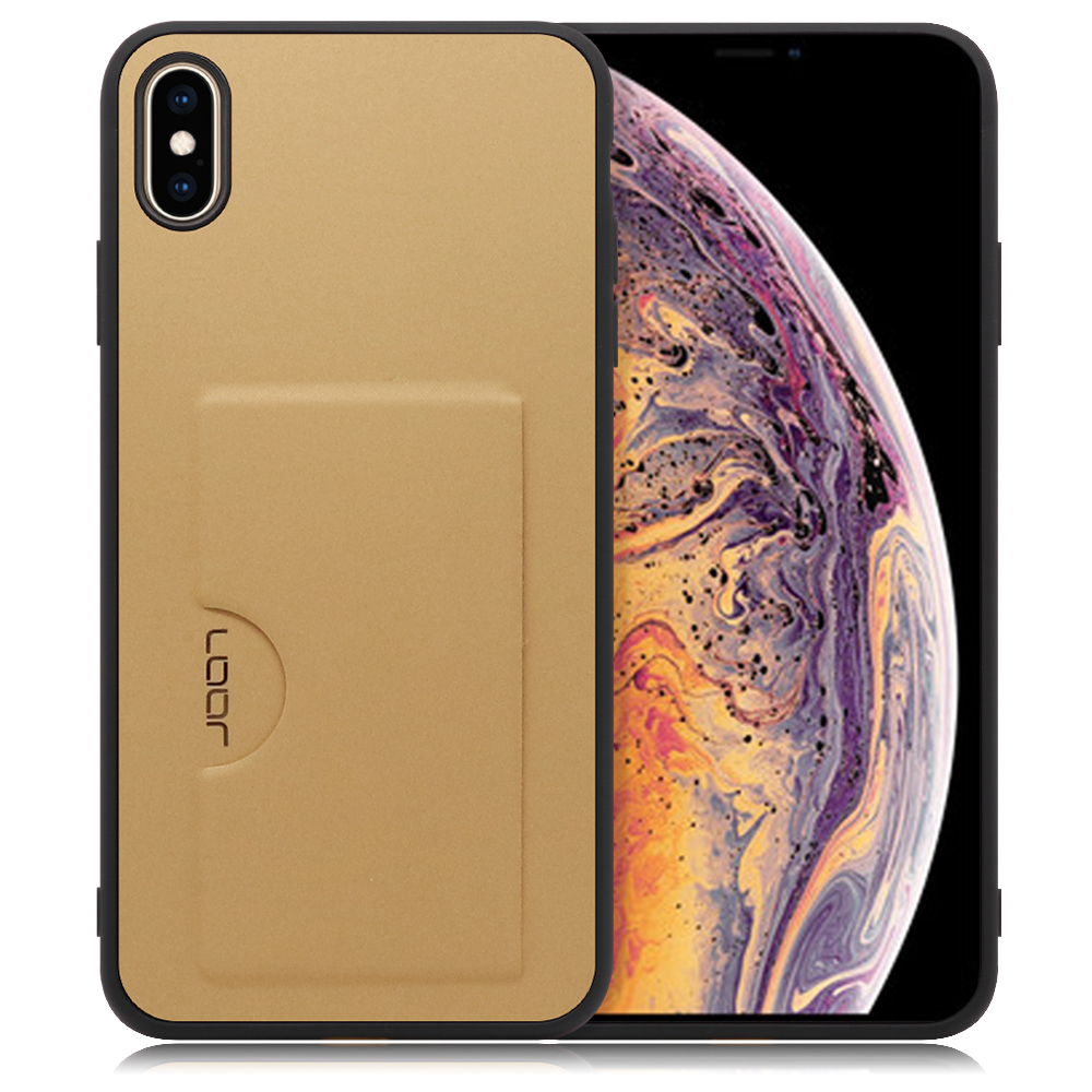 LOOF Skin iPhone XS Max用 [ゴールド] 薄い 軽量 背面 PUレザー カードポケット ケース カバー シンプル スマホケース スマホカバー