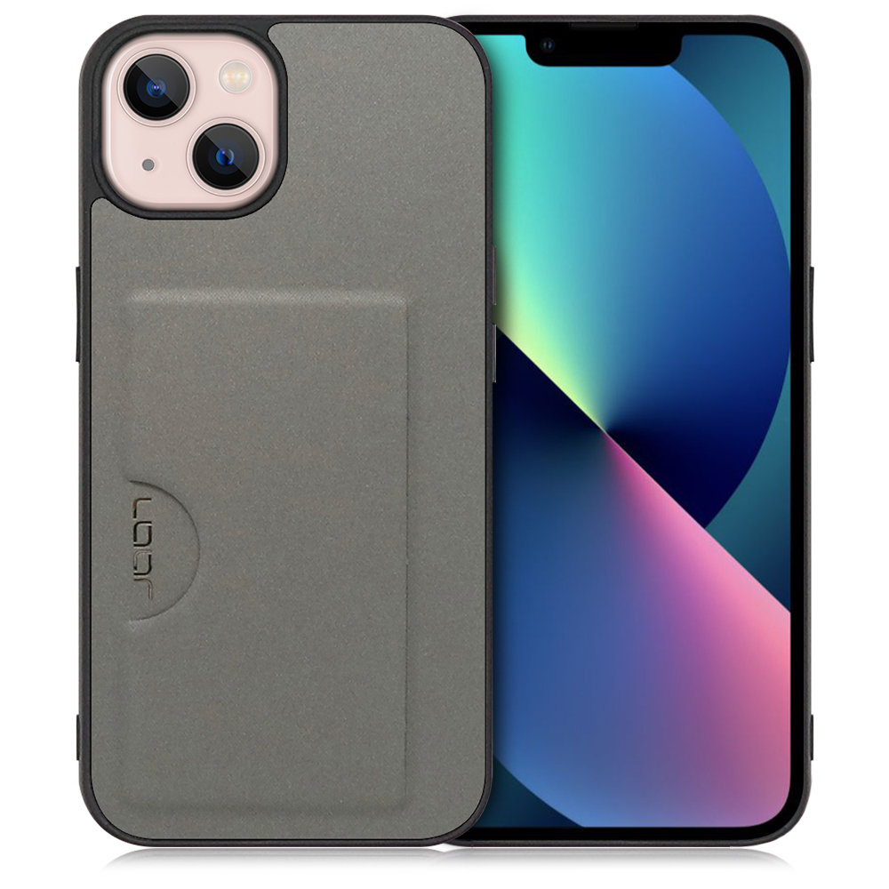 LOOF SKIN SLIM-SLOT Series iPhone 13 用 [グレー] 薄い 軽量 背面 PUレザー カードポケット ケース カバー シンプル スマホケース スマホカバー