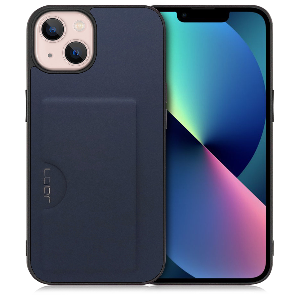LOOF SKIN SLIM-SLOT Series iPhone 13 用 [ネイビー] 薄い 軽量 背面 PUレザー カードポケット ケース カバー シンプル スマホケース スマホカバー