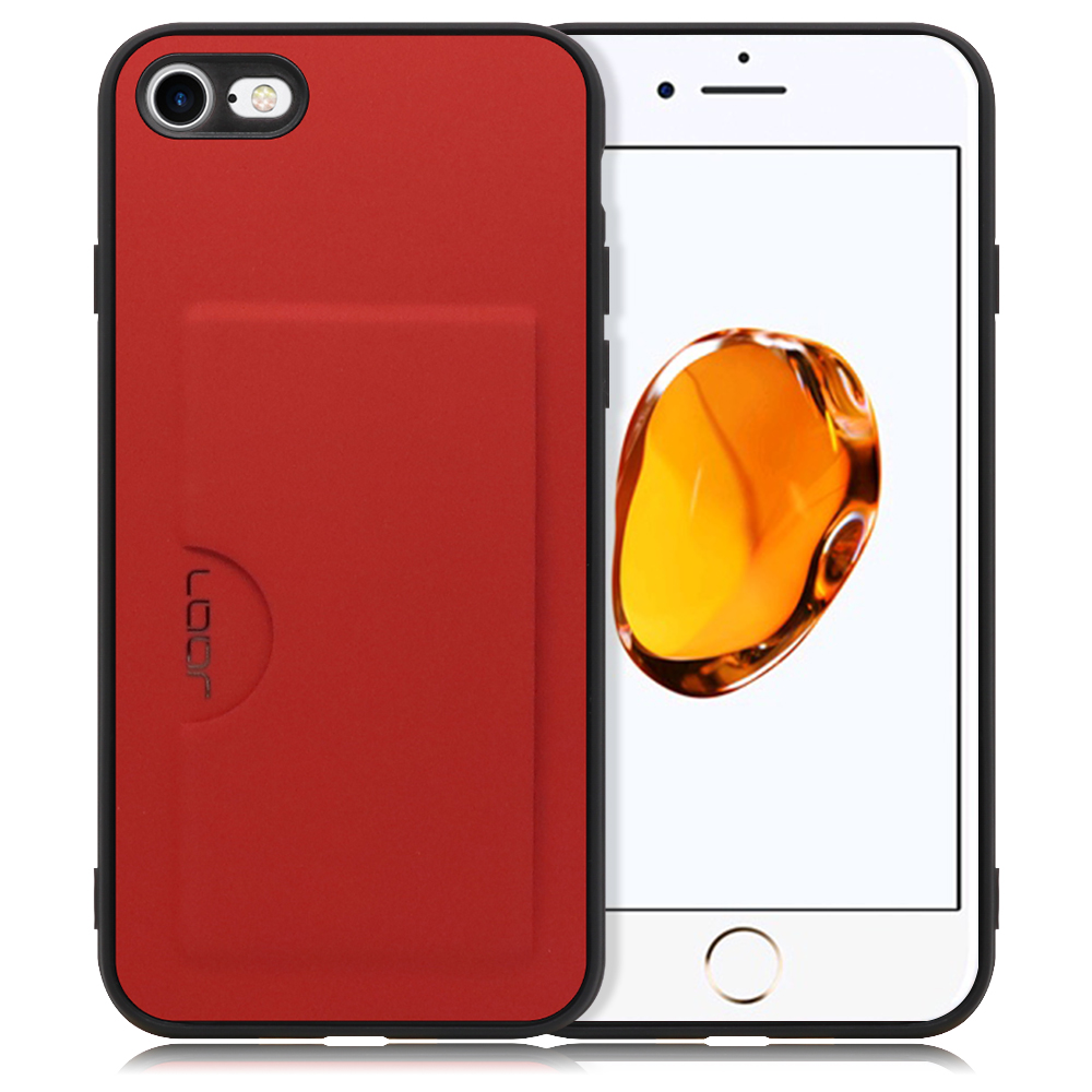 LOOF Skin iPhone 7 / 8 / SE(第2/3世代) 用 [レッド] 薄い 軽量 背面 PUレザー カードポケット ケース カバー シンプル スマホケース スマホカバー