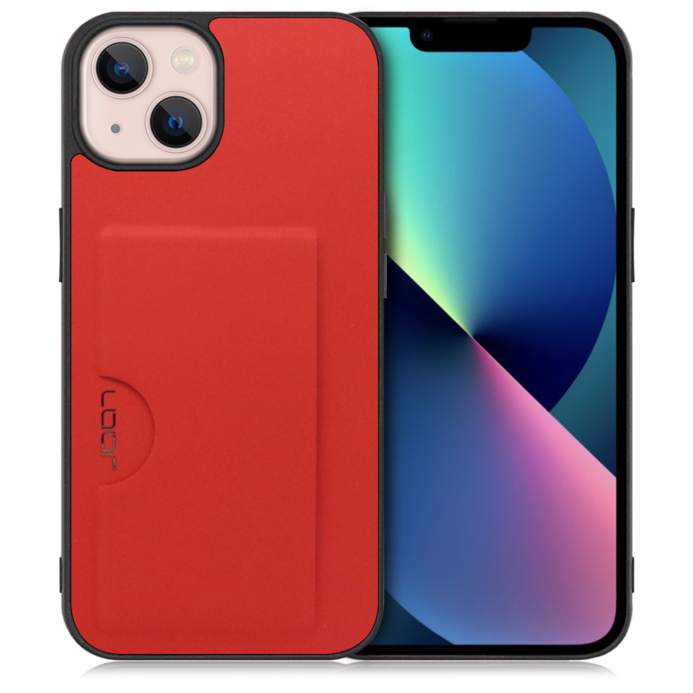 LOOF SKIN SLIM-SLOT Series iPhone 13 用 [レッド] 薄い 軽量 背面 PUレザー カードポケット ケース カバー シンプル スマホケース スマホカバー