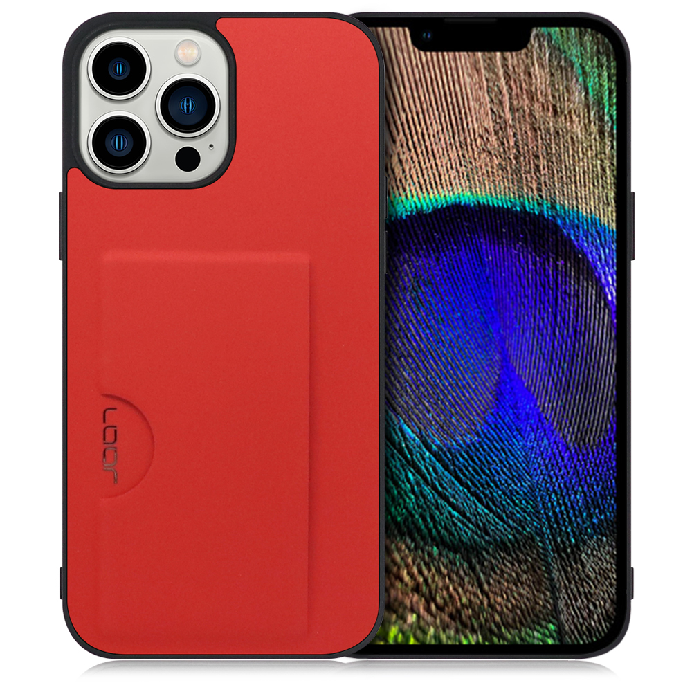 LOOF SKIN SLIM-SLOT Series iPhone 13 Pro Max 用 [レッド] 薄い 軽量 背面 PUレザー カードポケット ケース カバー シンプル スマホケース スマホカバー