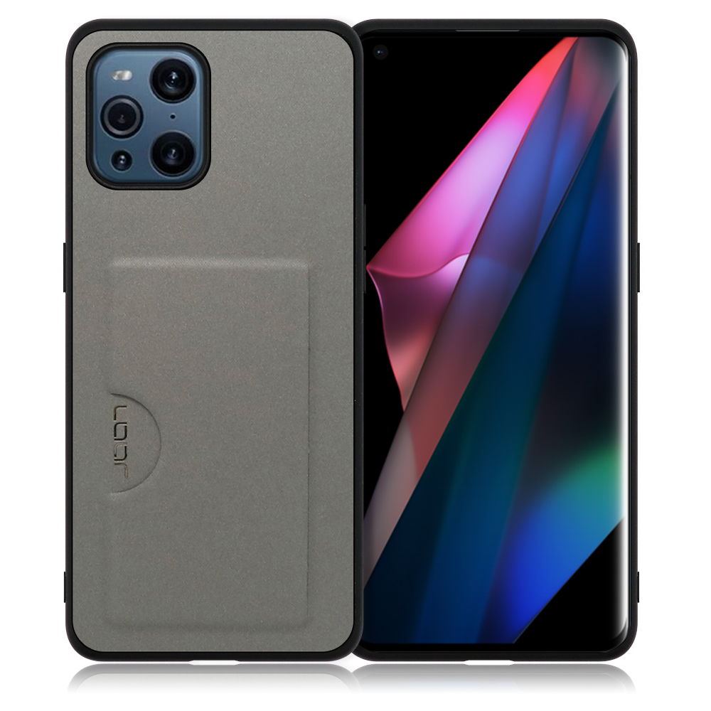 LOOF SKIN SLIM-SLOT OPPO Find X3 Pro 用 [グレー] 薄い 軽量 背面 PUレザー カードポケット ケース カバー シンプル スマホケース スマホカバー