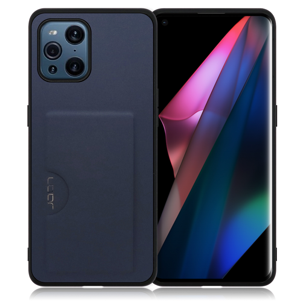 LOOF SKIN SLIM-SLOT OPPO Find X3 Pro 用 [ネイビー] 薄い 軽量 背面 PUレザー カードポケット ケース カバー シンプル スマホケース スマホカバー