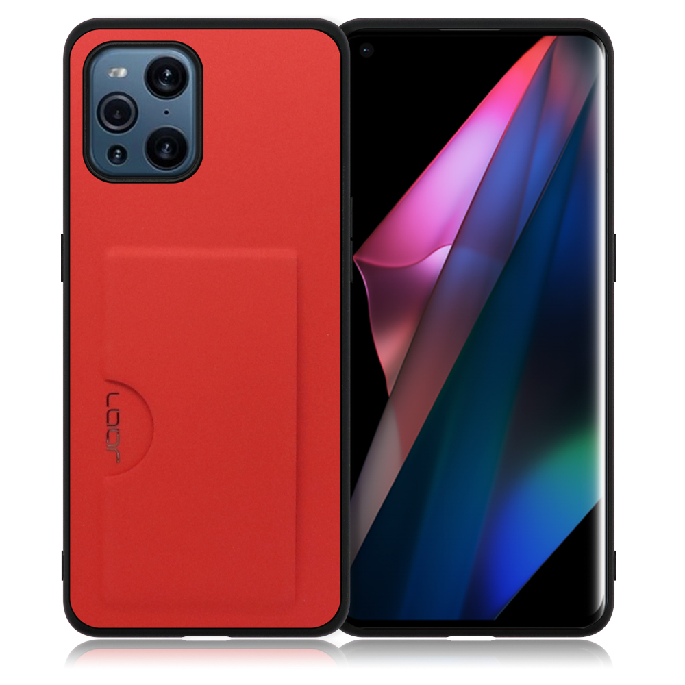 LOOF SKIN SLIM-SLOT OPPO Find X3 Pro 用 [レッド] 薄い 軽量 背面 PUレザー カードポケット ケース カバー シンプル スマホケース スマホカバー