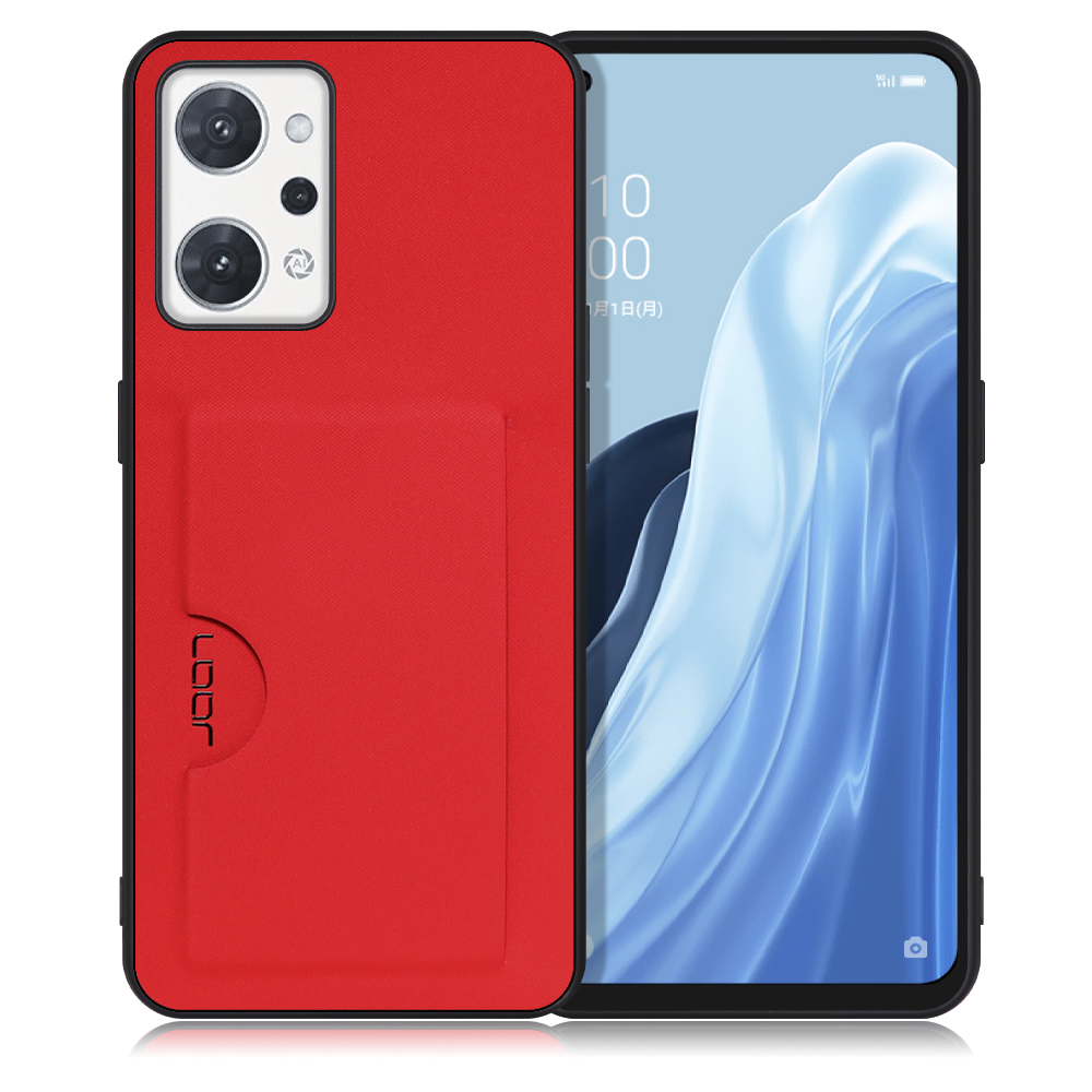 LOOF SKIN SLIM-SLOT OPPO Reno7 A / Reno9 A OPG04 / CPH2523 用 [レッド] 背面 ケース スマホケース スマホカバー 背面カード 収納付き 薄い ポケット カード収納