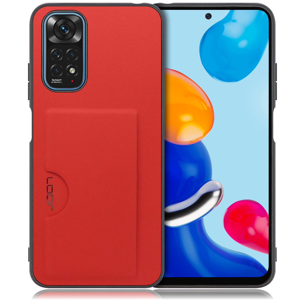 LOOF SKIN SLIM-SLOT Series Xiaomi Redmi Note 11 用 [レッド] スマホケース スマホカバー 背面カード 収納付き 薄い ポケット カード収納