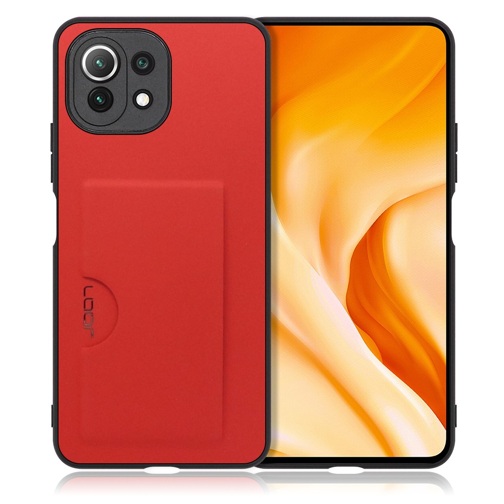 Looco Official Shop Loof Skin Slim Slot Xiaomi Mi 11 Lite 5g用 レッド スマホケース スマホカバー 背面カード 収納付き 薄い ポケット カード収納
