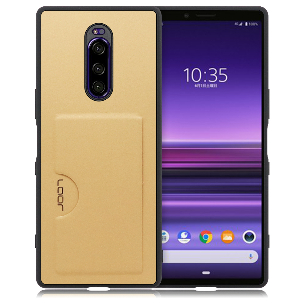 LOOF SKIN SLIM-SLOT Xperia 1/ SO-03L / SOV40 / Xperia 1 Professional Edition 用 [ゴールド] 薄い 軽量 背面 PUレザー カードポケット ケース カバー シンプル スマホケース スマホカバー