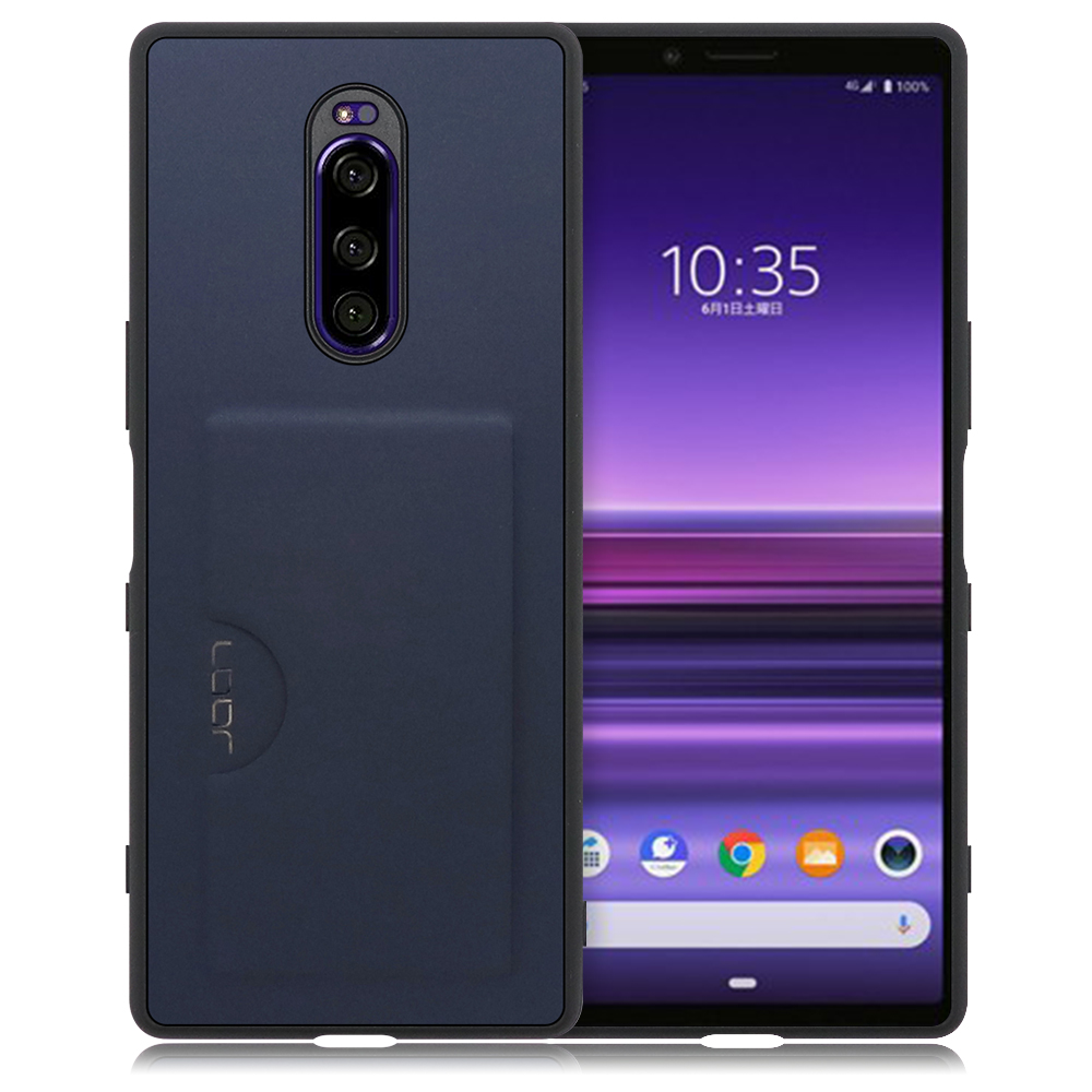 LOOF SKIN SLIM-SLOT Xperia 1/ SO-03L / SOV40 / Xperia 1 Professional Edition 用 [ネイビー] 薄い 軽量 背面 PUレザー カードポケット ケース カバー シンプル スマホケース スマホカバー