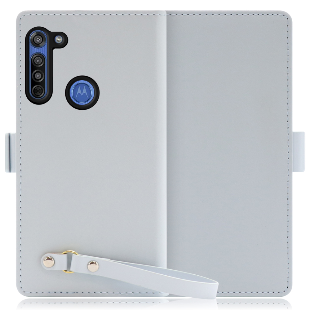 LOOF MACARON moto g8 用 [シャーベットブルー]手帳型 ケース カバー スマホケース ストラップ 大容量 カード収納 スタンド ベルト スマホカバー パス入れ カード入れ レディース