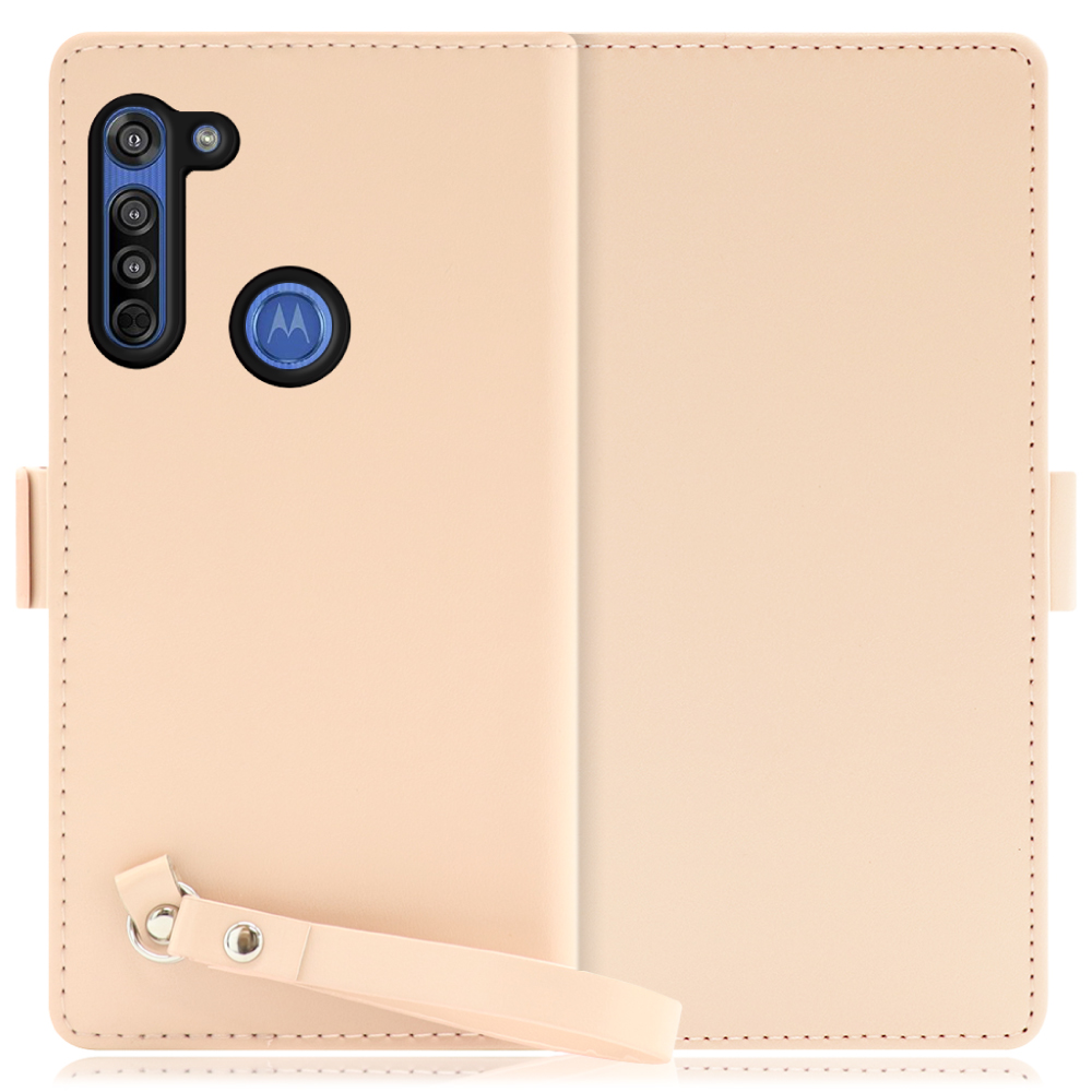 LOOF MACARON moto g8 用 [ピーチピンク] 手帳型 ケース カバー スマホケース ストラップ 大容量 カード収納 スタンド ベルト スマホカバー パス入れ カード入れ レディース