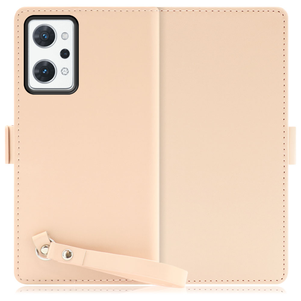 LOOF MACARON OPPO Reno7 A / Reno9 A OPG04 / CPH2523 用 [ピーチピンク] 手帳型 ケース カバー スマホケース ストラップ 大容量 カード収納 スタンド ベルト スマホカバー パス入れ カード入れ レディース