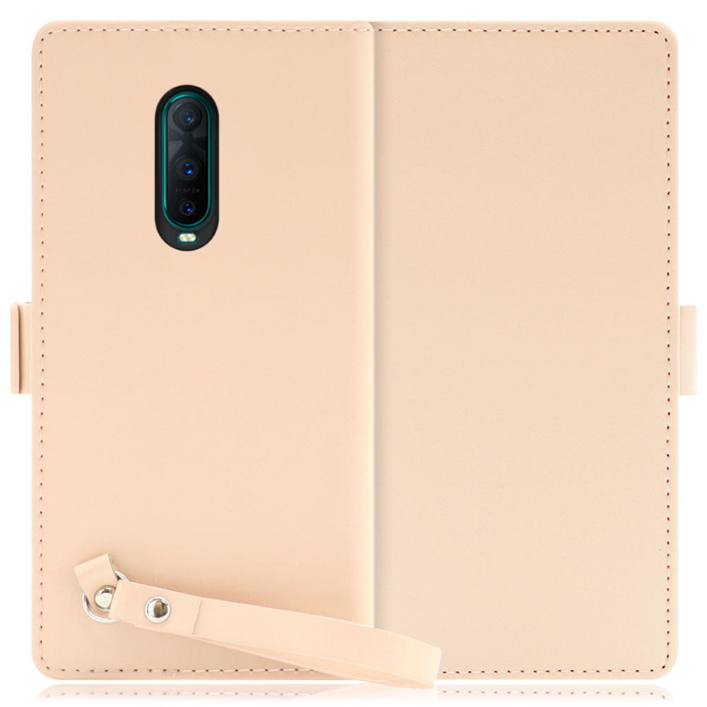 LOOF MACARON OPPO R17 Pro 用 [ピーチピンク] 手帳型 ケース カバー スマホケース ストラップ 大容量 カード収納 スタンド ベルト スマホカバー パス入れ カード入れ レディース