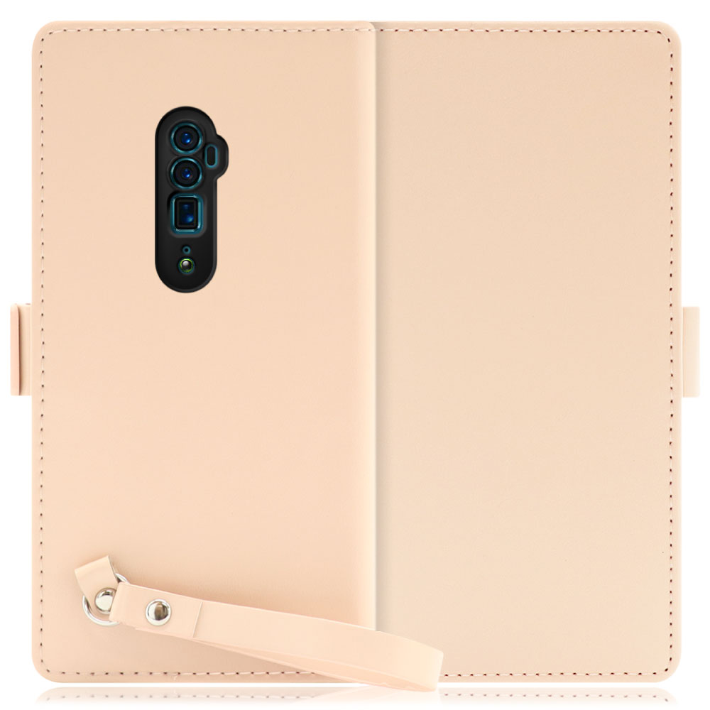 LOOF MACARON OPPO Reno 10x Zoom 用 [ピーチピンク] 手帳型 ケース カバー スマホケース ストラップ 大容量 カード収納 スタンド ベルト スマホカバー パス入れ カード入れ レディース